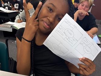 Student celebrating vocabulary
